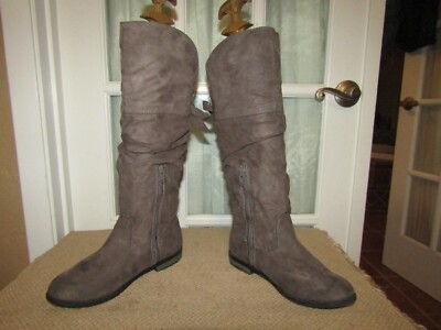Charlotte Russe Women's Knee High Faux Suede Boots Lace Closure Silver  Accents