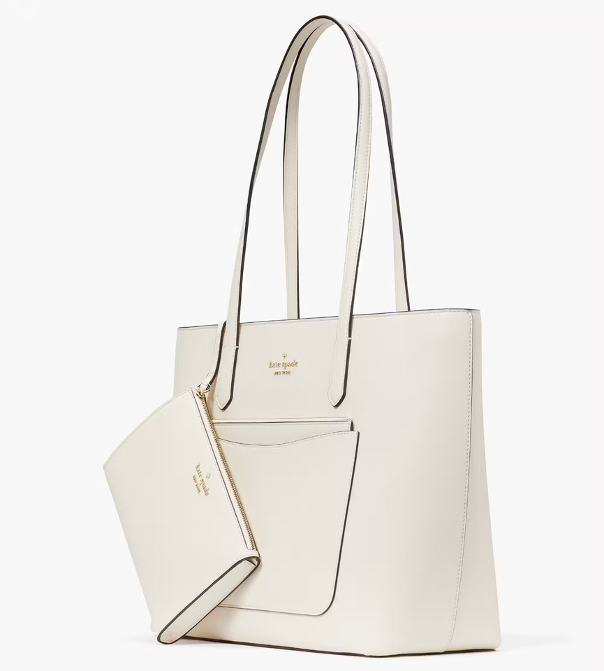 Kate Spade Staci Large Tote + Wristlet + Pouch Meringue White