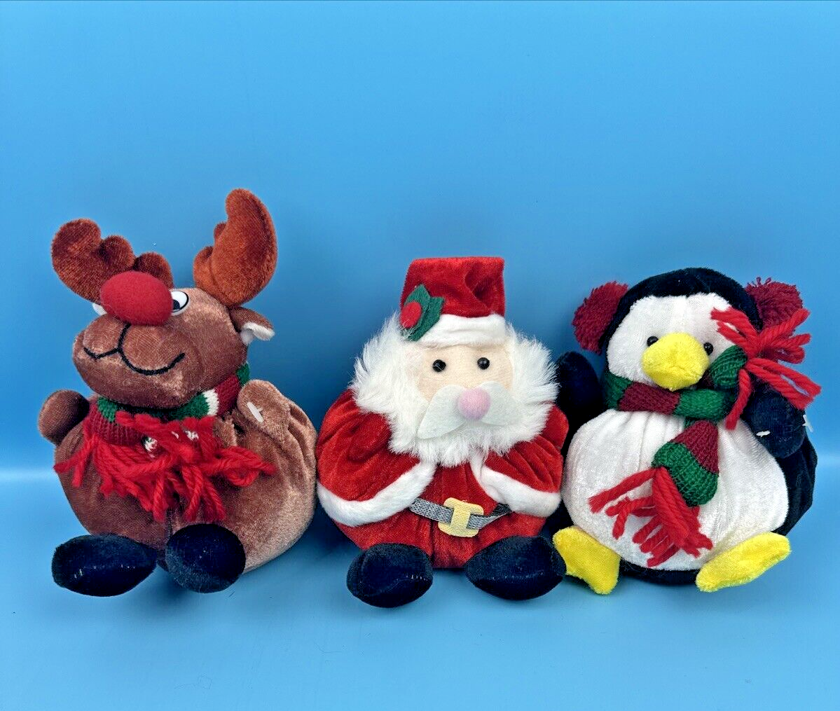 VTG Lot of 3 Christmas Big Belly Beanbag Plush Round Santa Reindeer Penguin 5