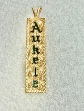 Hawaiian Name Vertical Pendant AUKELE Or Audrey 14k Solid Gold 1.5 Inches