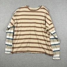 We The Free Striped Long Sleeve Top Size Small Beige Boho