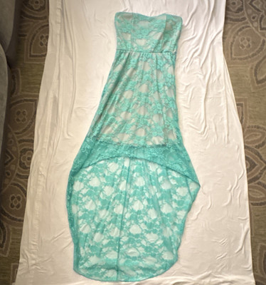 Deb Strapless Lace Hi Low Dress S Mint Green Formal Wedding Guest | eBay