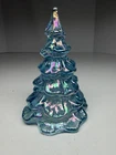 Vtg Fenton Handmade USA Blue Iridescent Glass Christmas Tree Figurine 3”