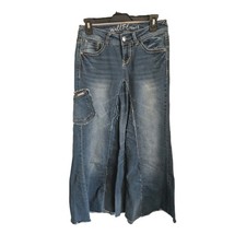 Y2K Denim Maxi Skirt Handmade Size 5 Vtg Distressed Flare Modest Cowgirl Boho