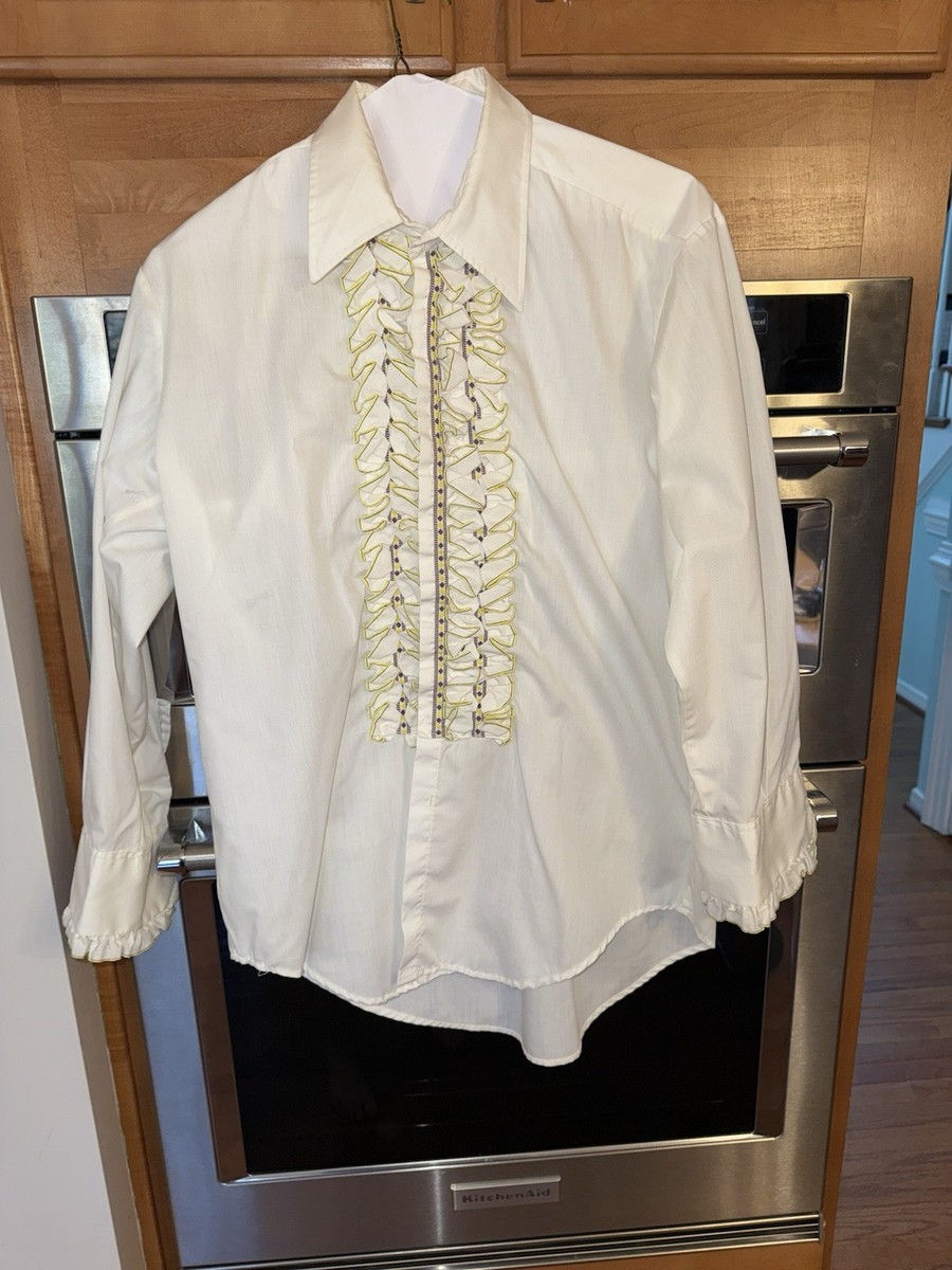 トップス 70s vintage after six frill shirts Vtg 70s After Six White Ruffle Tuxedo Shirt Mens Formal W