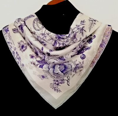 26''x26''Purple Flower Print Pure Mulberry Satin Jacquard Silk Double Face Scarf3