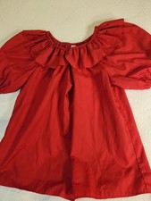 Vintage Square Dancing Shirt Ruffle Top Blouse Red Malco Modes Size Small