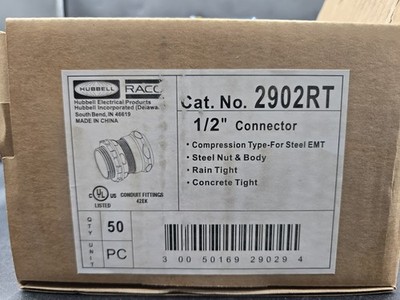 Raco Hubbell 2902RT-J25 EMT Raintight Steel 1/2'' Compression Connector 50 Pack