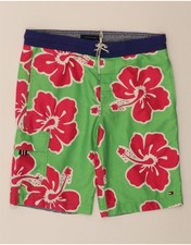 TOMMY HILFIGER Mens Swimming Shorts Small Green Floral Polyester AN14