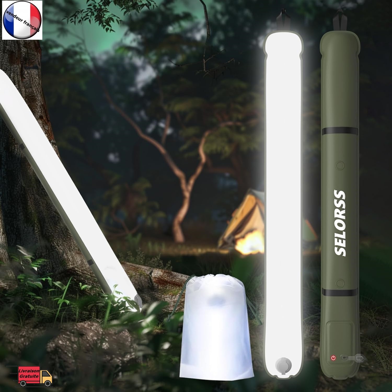Lampe de camping gonflable LED 300 lm pliante pour vos nuits de bivouac en famille