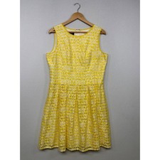 Preppy Nine West Womens 12 Yellow White Floral Lace Striped Fit Flare Dress