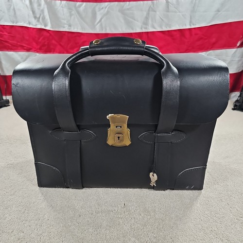 Military Leather Briefcase VIII Class 1 SPEC KK-B-650A Black Heavy Duty w/ Keys