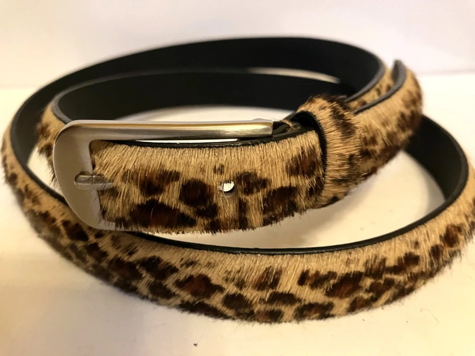 Cinturón De Colección Imitación Poni Cuero Marrón Estampado Leopardo Ajustado 3/4" XL/38-40" NUEVO Foto 2 de 3