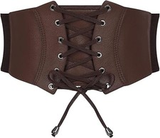 Women  s Wide Corset Belt Vintage Elastic Waist Belt Lace-up Tied Waspie Belt ...