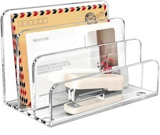 Desk Mail Organizer, 3 Section Clear Acrylic File 3 Clear,
