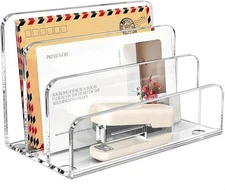 Desk Mail Organizer, 3 Section Clear Acrylic File 3 Clear, 