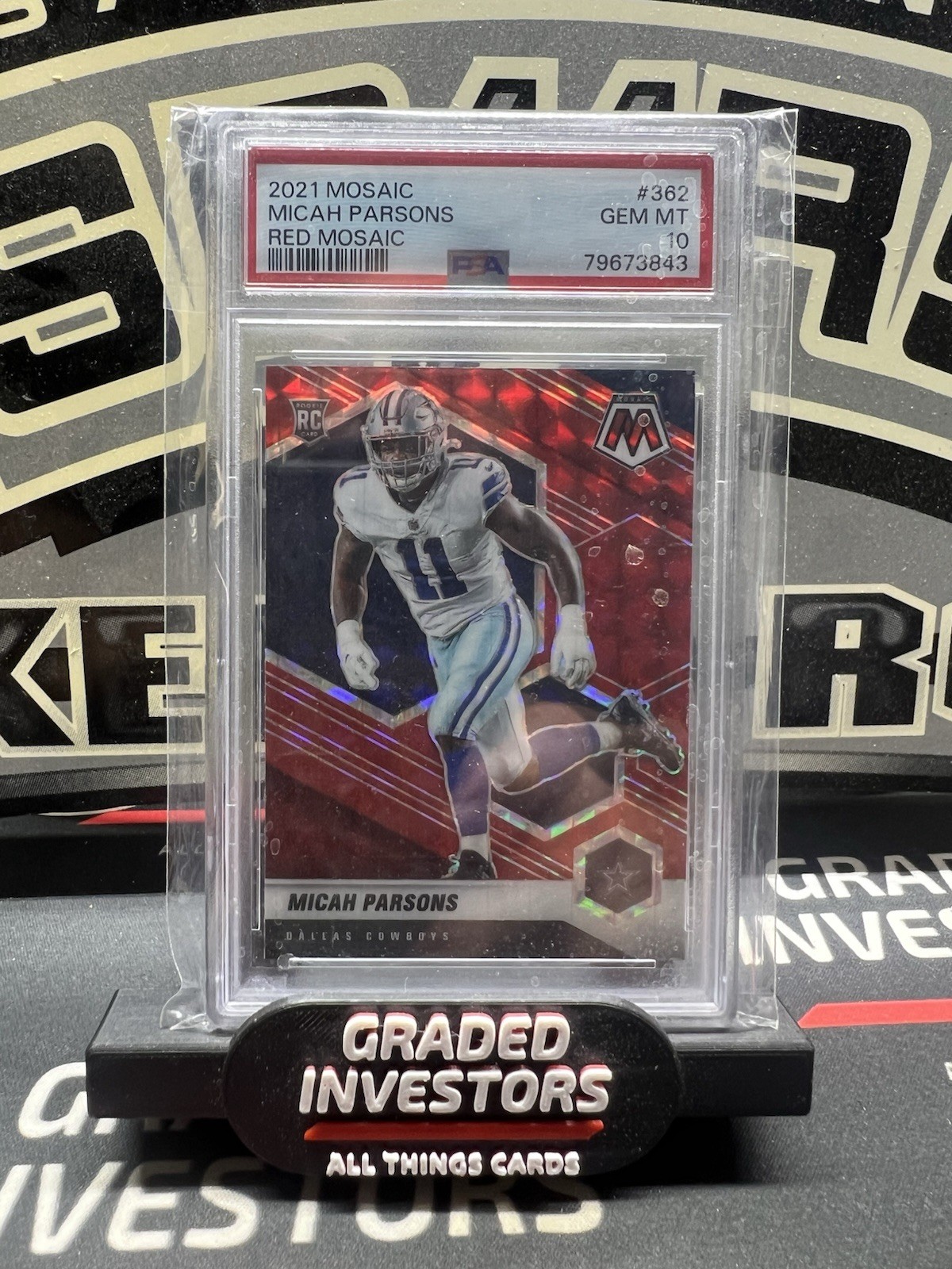 2021 Panini Mosaic RED MICAH PARSONS RC #362 PSA 10 Dallas Cowboys