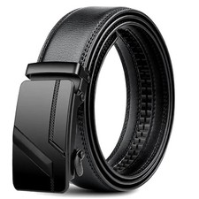 Mens Ratchet Belt Automatic Buckle Adjustable Black Leather Casual Dress Belt