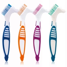 Denture Cleaning Brush Set - 4 Ergonomic Toothbrushes for False Teeth Care