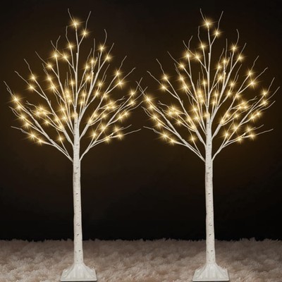 2-Pack 4FT Lighted Birch Trees (Higher Size & Floor Standing), 96 LED Twinkli...