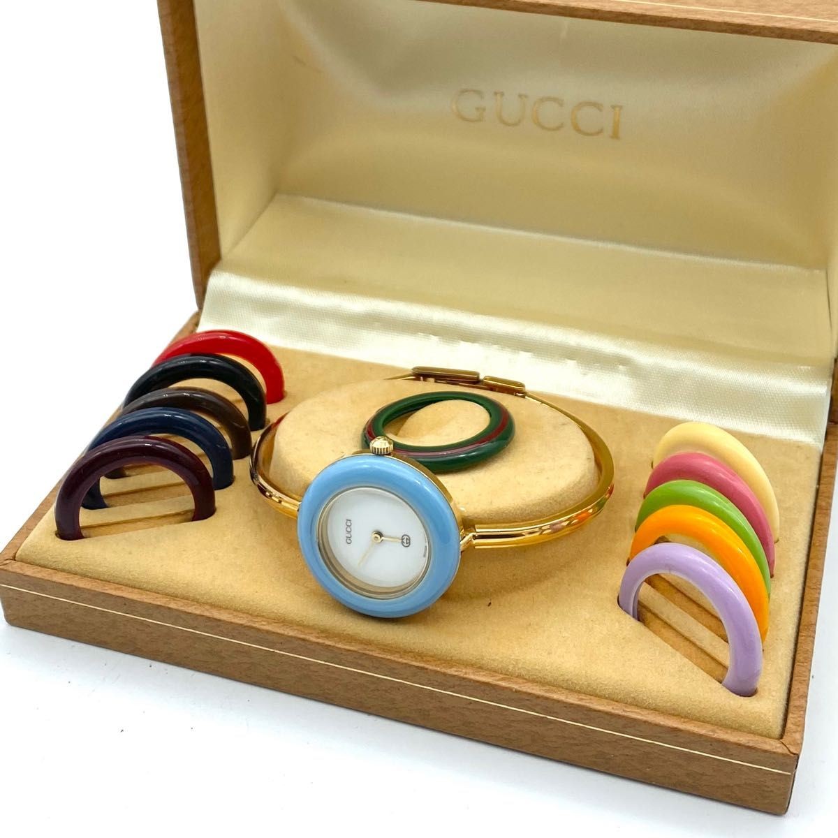 GUCCI Change Bezel Watch 2.5cm Case 16-16.5cm White Dial Gold Japan Vintage