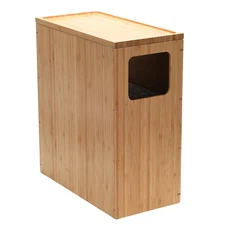 Bamboo Slim Trash Can with Lid, Waste Basket for Bathroom, Bedroom, Office, Vani