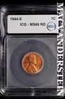 1944-S Lincoln Wheat Cent-ICG MS 66 RD Choice Gem BU No Reserve #SLL630
