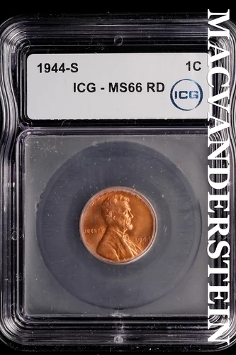 1944-S Lincoln Wheat Cent-ICG MS 66 RD Choice Gem BU No Reserve #SLL630