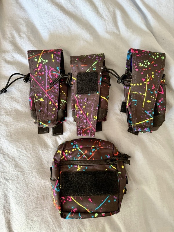 MOLLE Tactical Pouch Lot of 4 Nylon Black/Multicolor Splatter Hook & Loop Zip