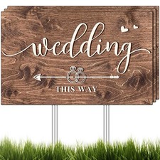 Wedding Direction Signs - 3 Pack Double-Sided Arrow Yard Signs with Metal Stakes