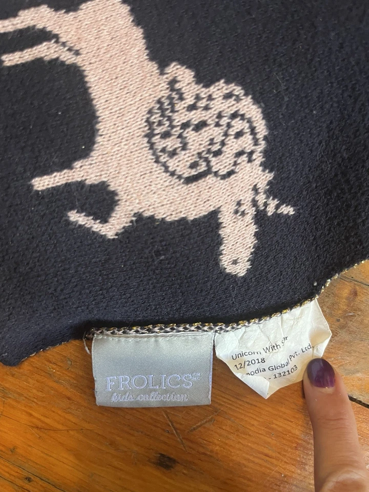 "Manta brillante unicornio colección niños Frolics 90 % algodón 10 % lúrex 58"" x 47""" Foto 3 de 4