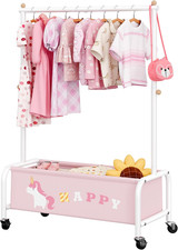 Baby Clothes Rail with Wheels, Free Standing Dressing up Rail for Girls, Metal W