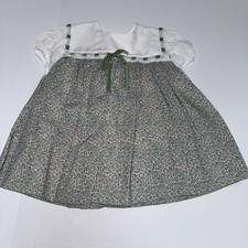 Vintage CI CASTRO  CO Baby Dress Green Floral Puff Sleeve Lace Trim Collar