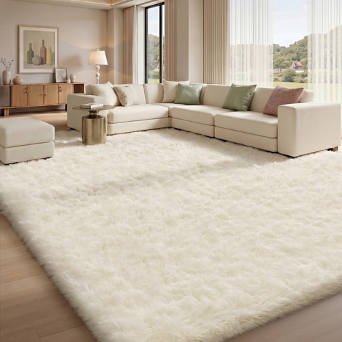 Cream Shag Plush Area Rug