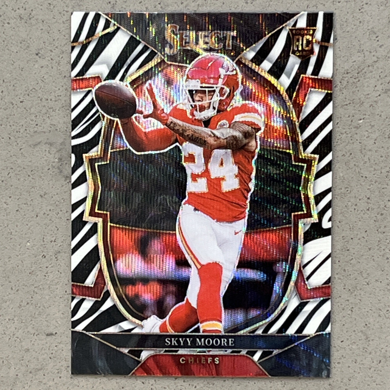 2022 Panini Select Skyy Moore Zebra Prizm SSP RC Concourse Level Chiefs 49ers