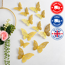 12x 3D Butterfly Wall Stickers Hollow Decals Wedding Bedroom Home Decor DIY UK