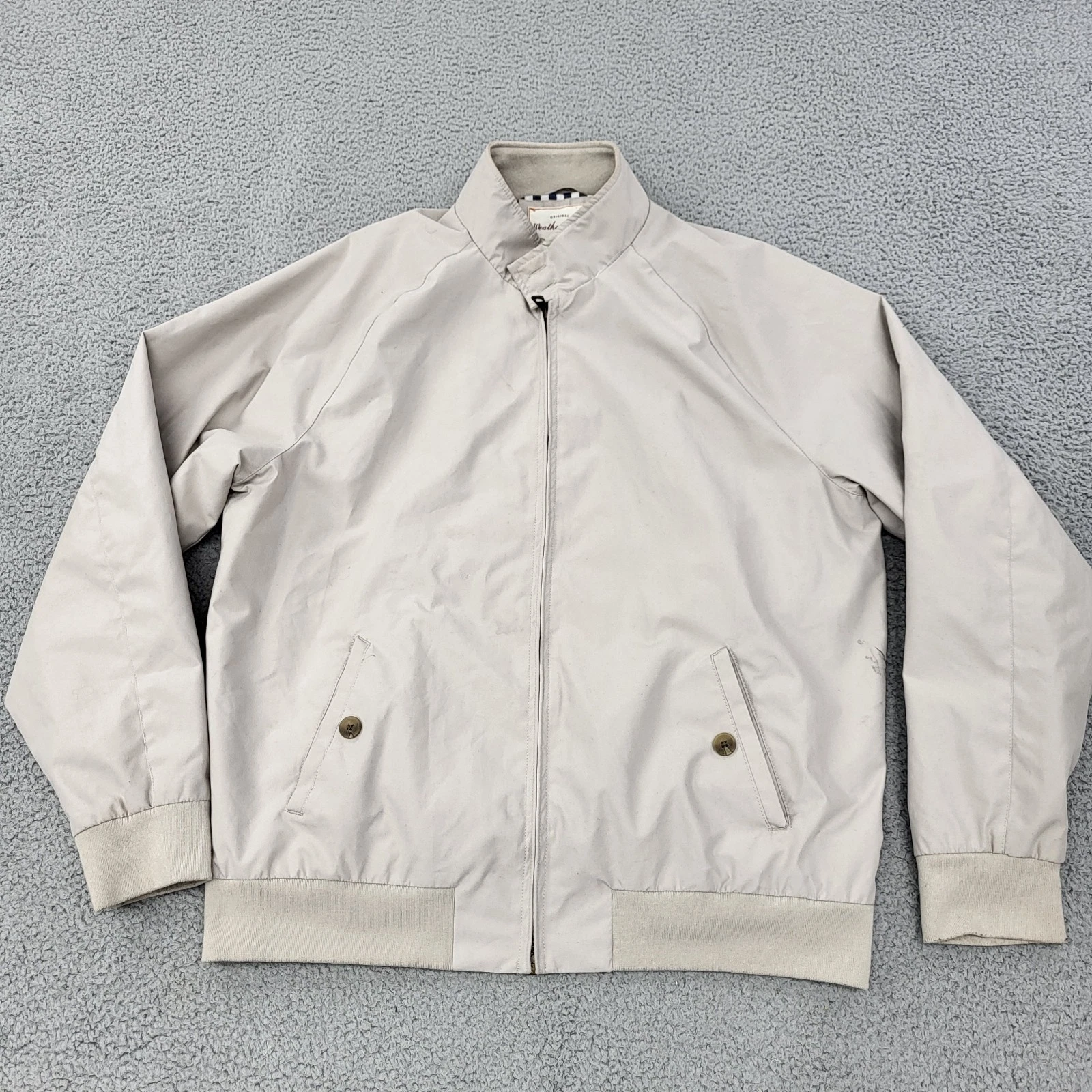 Weatherproof Vintage Harrington Jacket Mens XL Beige Bomber Zip Pockets