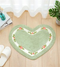 Heart Shaped Floral Rural Rug Absorbent Bathroom Mat 19.7x23.6 Inch Green