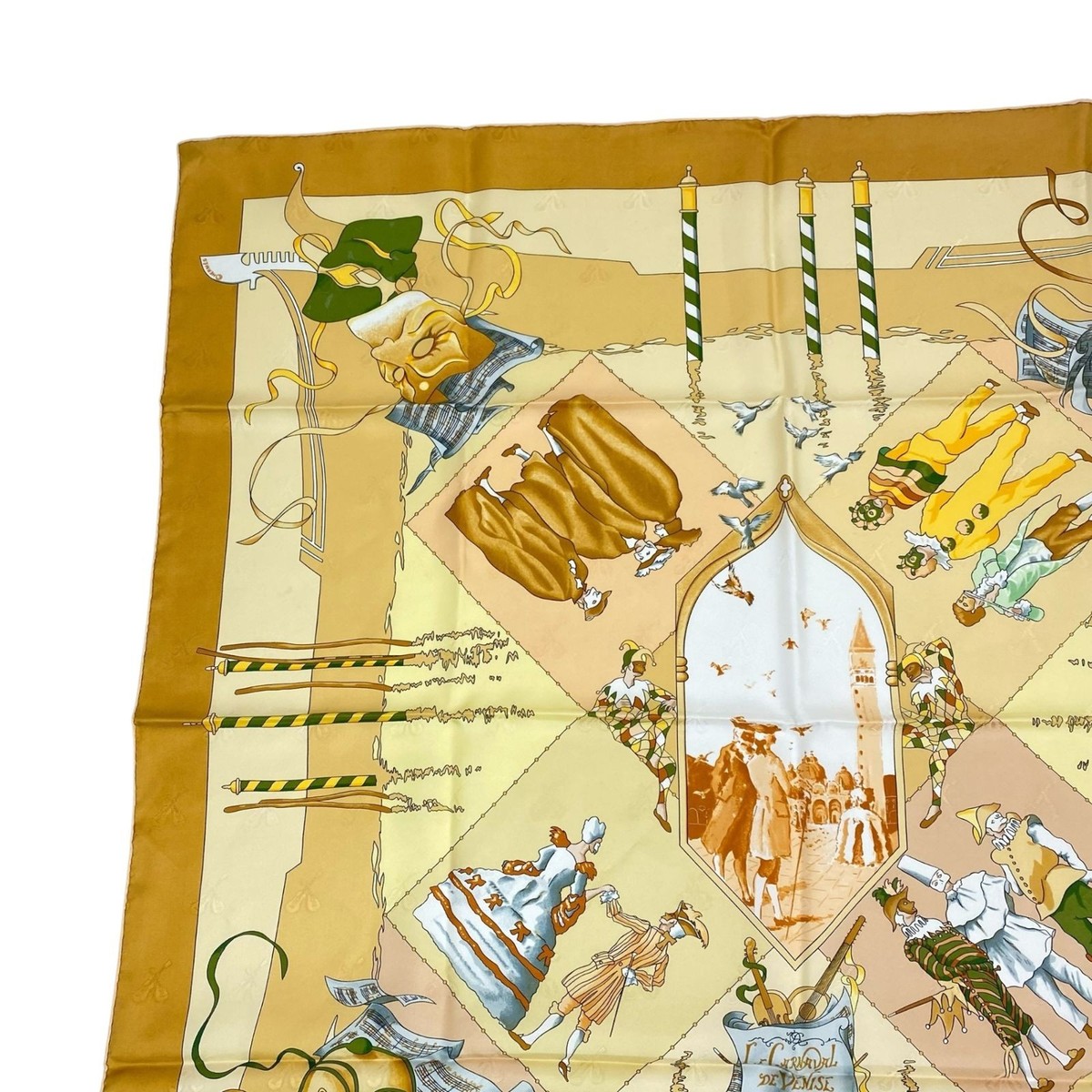 Hermes Carre90 Silk Scarf Carnaval De Venise Yellow Authentic Rare