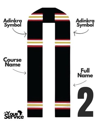 CN2 | African Kente Graduation Scarf - Custom Adinkra + Full Name + Course Name