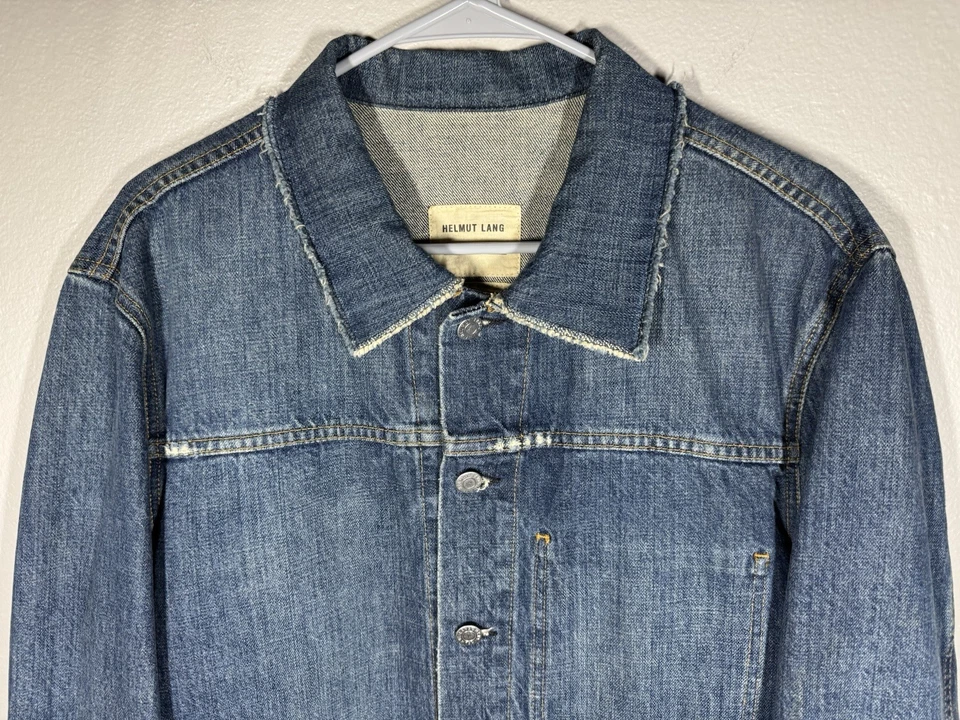 HELMUT LANG 2003 SS Leather Sleeve Denim Jacket Men’s Size Euro 52 Vintage Denim - Image 4 of 4
