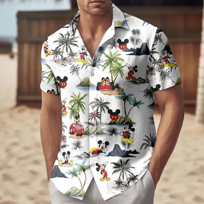 Disney Hawaiian Mickey Mouse Sketch Button Summer Cute Men Women Unisex9