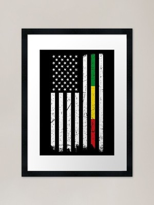 Rasta Amerikanische Flagge Vintage Distres Gerahmtes Wandbild Poster Leinwanddruck Bild