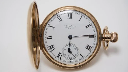 Antique 9carat 9k Yellow Gold Waltham 1/2 Hunter Mechanical Pocket Watch c.1925