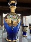 VINTAGE COBALT BLUE GOLD HANDPAINTED DECANTER SET W/6 GLASSES. Nice Set! — photo 2