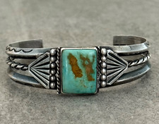 OLD 30's-40's Native American Navajo Turquoise Silver Carinated Bracelet AS IS