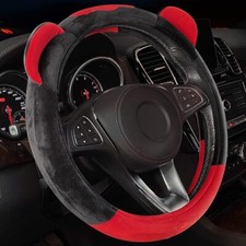Universal Fit 15 Car Steering Wheel Cover Soft Comfortable Fuzzy Red Cute Ears Universal Fit 15 Car Steering Wheel Cover Soft Comfortable Fuzzy Red Cute Ears