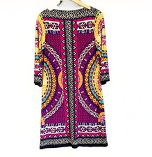 Vintage ICE Tribal Shift Dress Sz 8 Multicolor 3/4 Sleeves Knee Length Colorful