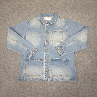 Skin & Thread Jacket womens SMALL blue denim button pockets collared Size S