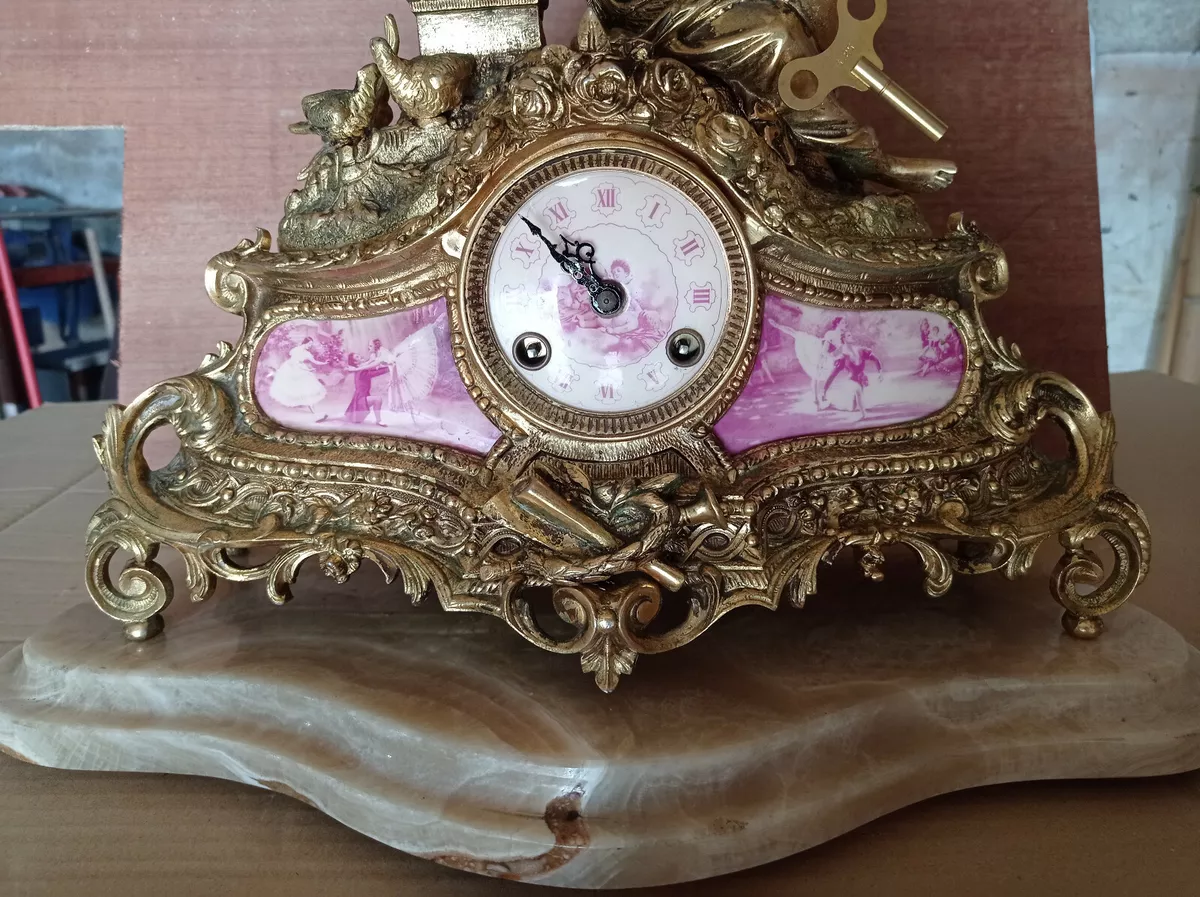 RELOJ DE SOBREMESA BRONCE Y MARMOL